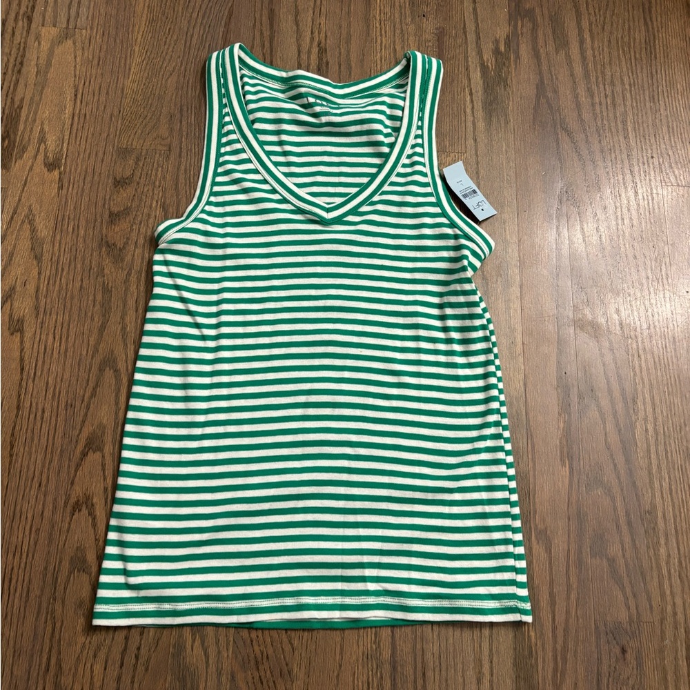 NWT LOFT Green & White Striped V-Neck Tank